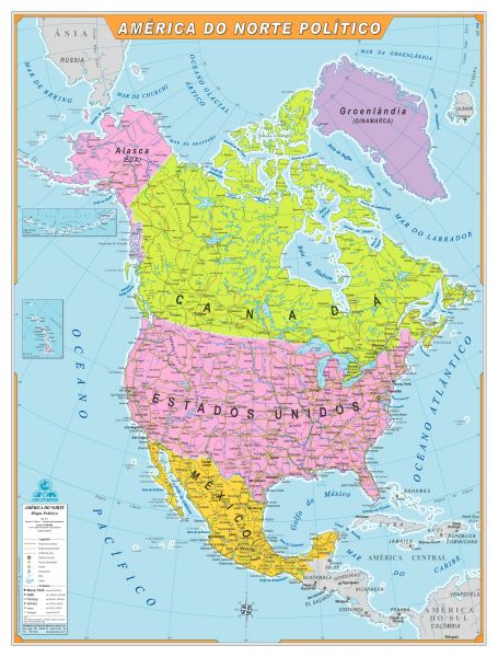 Mapas da América do Sul e Norte, Europa, EUA, Ásia